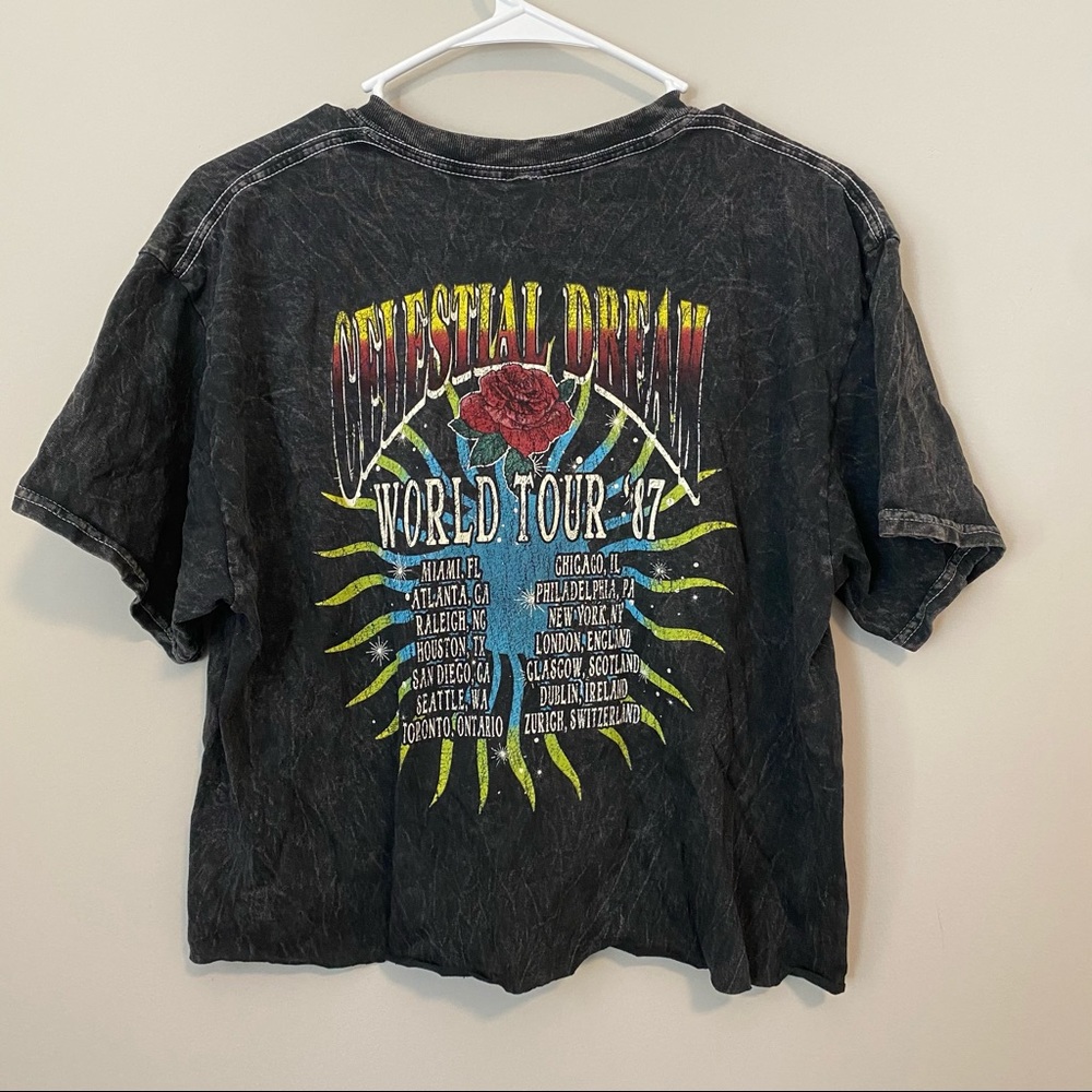 CELESTIAL DREAM NWOT Acid Wash Crop Band Tee - Picture 5 of 5